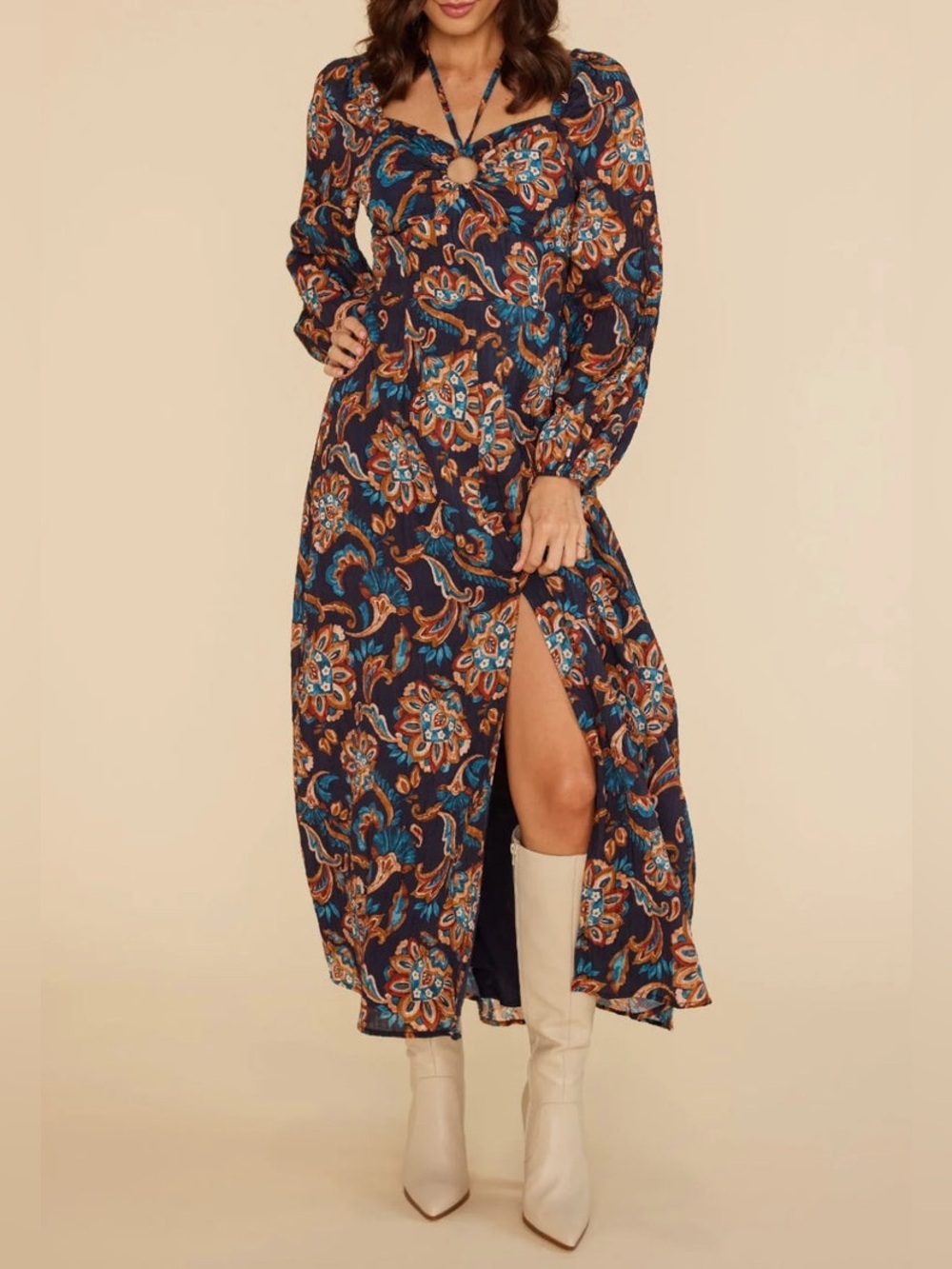 Mink Pink Whilla Midi Dress in Navy Multi